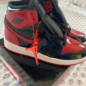 Jordan 1 Retro High Red and Black Patent Sneakers